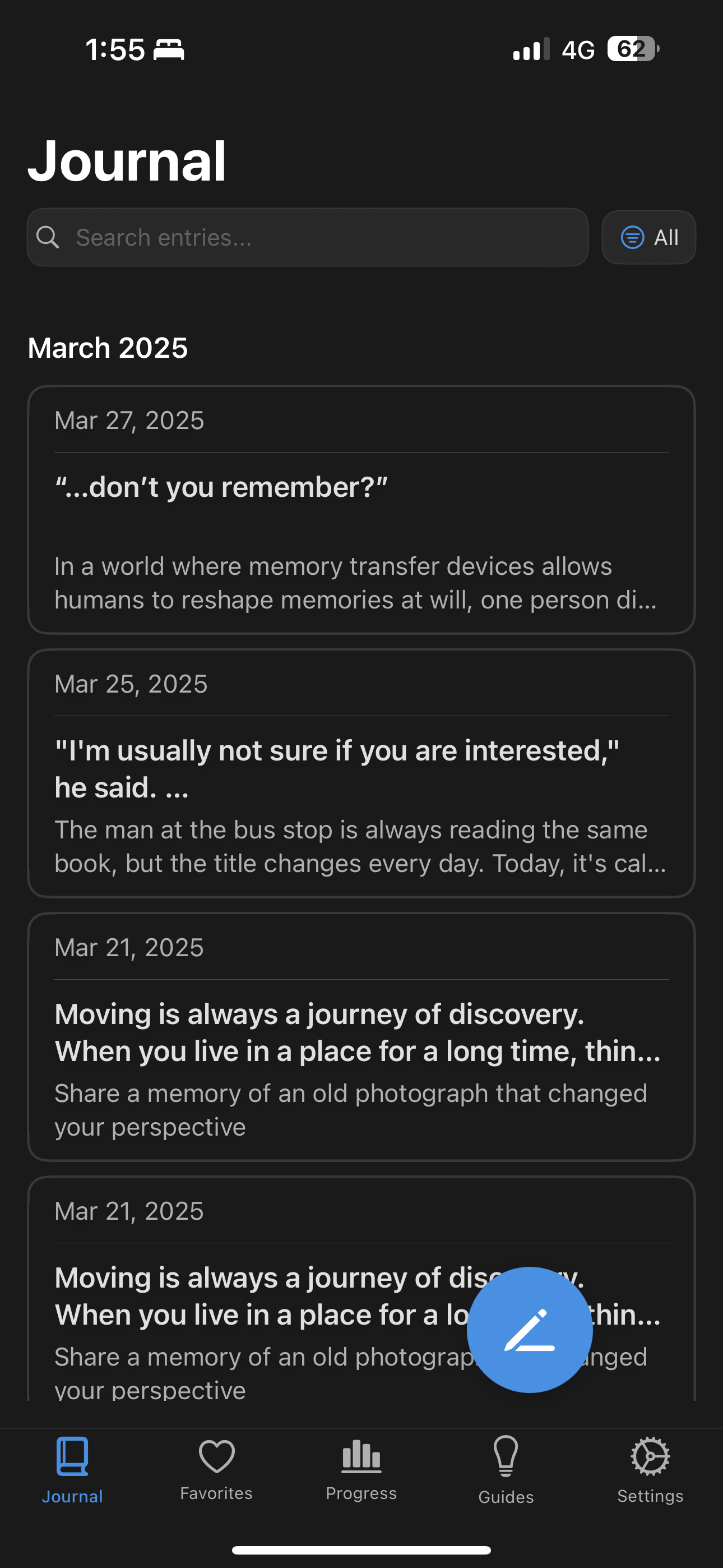 Meanwhile App - Journal Interface